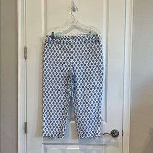 Talbots Cropped Pants with Blue and White Design